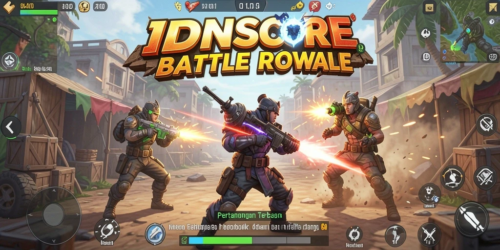 Tangkapan layar menampilkan aksi mendebarkan dalam IDNSCORE Battle Royale.