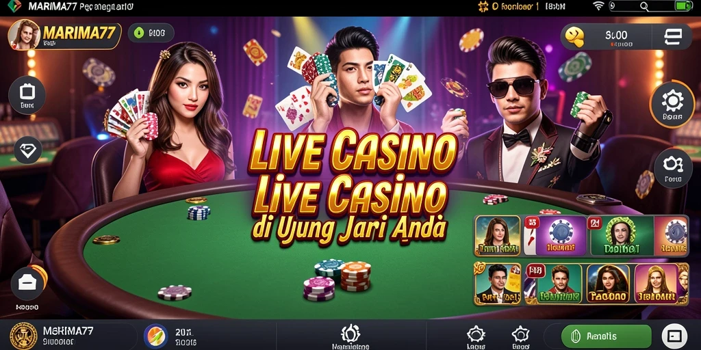 Screenshot gameplay Live Casino di MARIMA77 yang menampilkan dealer dan pemain.