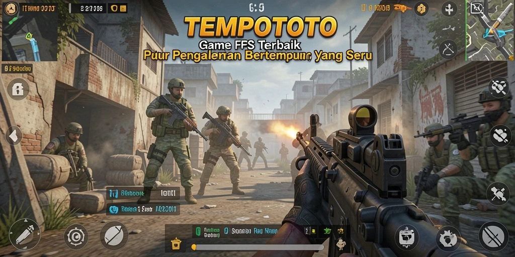 Tangkapan layar TEMPOTOTO menampilkan aksi intens dalam pertempuran FPS.