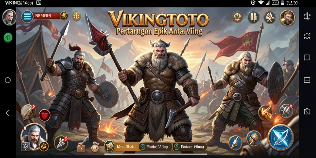 Screenshot VIKINGTOTO menampilkan pertempuran epik dengan karakter Viking.